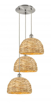 Woven Rattan - 3 Light - 19 inch - Brushed Satin Nickel - Cord hung - Multi Pendant (3442|113B-3P-SN-RBD-12-NAT)