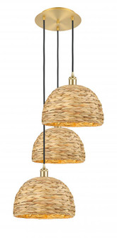 Woven Rattan - 3 Light - 19 inch - Satin Gold - Cord hung - Multi Pendant (3442|113B-3P-SG-RBD-12-NAT)