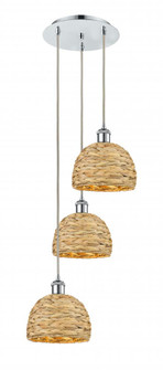 Woven Rattan - 3 Light - 15 inch - Polished Chrome - Cord hung - Multi Pendant (3442|113B-3P-PC-RBD-8-NAT)