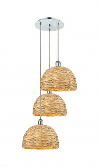 Woven Rattan - 3 Light - 19 inch - Polished Chrome - Cord hung - Multi Pendant (3442|113B-3P-PC-RBD-12-NAT)