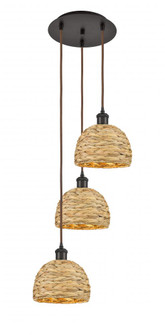 Woven Rattan - 3 Light - 15 inch - Oil Rubbed Bronze - Cord hung - Multi Pendant (3442|113B-3P-OB-RBD-8-NAT)