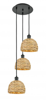 Woven Rattan - 3 Light - 15 inch - Matte Black - Cord hung - Multi Pendant (3442|113B-3P-BK-RBD-8-NAT)
