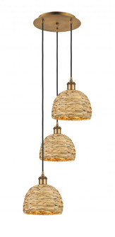 Woven Rattan - 3 Light - 15 inch - Brushed Brass - Cord hung - Multi Pendant (3442|113B-3P-BB-RBD-8-NAT)