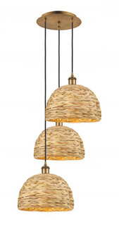 Woven Rattan - 3 Light - 19 inch - Brushed Brass - Cord hung - Multi Pendant (3442|113B-3P-BB-RBD-12-NAT)