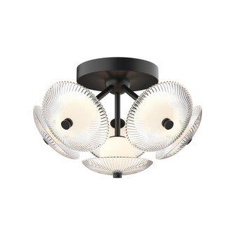 Hera 16-in Matte Black/Clear Ribbed Glass Dimmable LED Flush Mount (7713|FM417606MBCR)
