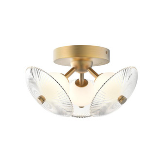 Hera 12-in Brushed Gold/Clear Ribbed Glass LED Flush Mount (7713|FM417604BGCR)