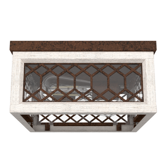 Hunter Chevron Textured Rust and Distressed White with Seeded Glass 2 Light Flush Mount Ceiling Ligh (4797|19970)