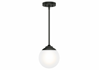 Hunter Hepburn Matte Black with Cased White Glass 1 Light Pendant Ceiling Light Fixture (4797|19871)