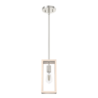 Hunter Squire Manor Brushed Nickel and Bleached Wood 1 Light Pendant Ceiling Light Fixture (4797|19770)