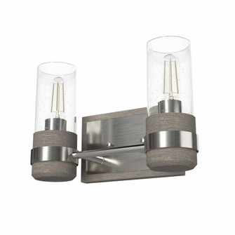 Hunter River Mill Brushed Nickel and Gray Wood with Seeded Glass 2 Light Bathroom Vanity Wall Light (4797|19465)