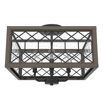 Hunter Chevron Rustic Iron and French Oak with Seeded Glass 4 Light Flush Mount Ceiling Light Fixtur (4797|19377)