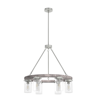 Hunter Devon Park Brushed Nickel and Grey Wood with Clear Glass 6 Light Chandelier Ceiling Light Fix (4797|19211)