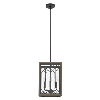 Hunter Chevron Rustic Iron and French Oak with Seeded Glass 4 Light Pendant Ceiling Light Fixture (4797|19369)