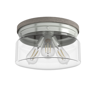 Hunter Devon Park Brushed Nickel and Grey Wood with Clear Glass 3 Light Flush Mount Ceiling Light Fi (4797|19152)