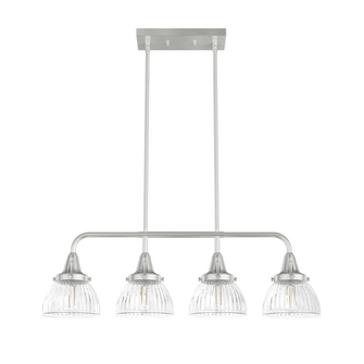 Hunter Cypress Grove Brushed Nickel with Clear Holophane Glass 4 Light Chandelier Ceiling Light Fixt (4797|19326)