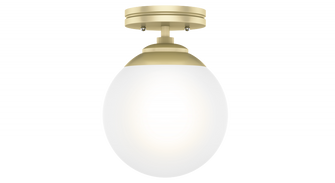 Hunter Hepburn Modern Brass with Cased White Glass 1 Light Flush Mount Ceiling Light Fixture (4797|19020)
