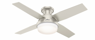 Hunter 44 inch Dempsey Matte Nickel Low Profile Damp Rated Ceiling Fan with LED Light Kit and Handhe (4797|50398)