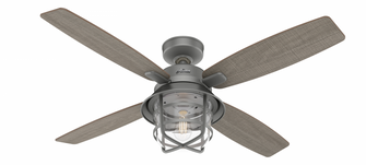 Hunter 52 inch Port Royale Matte Silver Damp Rated Ceiling Fan with LED Light Kit and Handheld Remot (4797|50390)