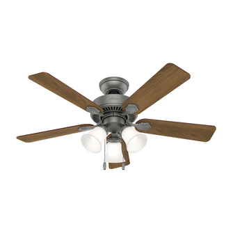Hunter 44 inch Swanson Matte Silver Ceiling Fan with LED Light Kit and Pull Chain (4797|50882)