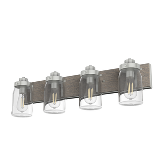 Hunter Devon Park Brushed Nickel and Grey Wood with Clear Glass 4 Light Bathroom Vanity Wall Light F (4797|48022)