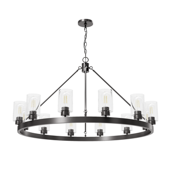 Hunter Hartland Noble Bronze with Seeded Glass 12 Light Chandelier Ceiling Light Fixture (4797|13061)