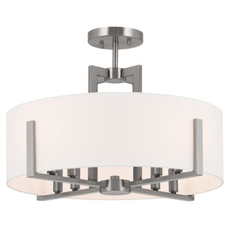 Malen 20 Inch 8 Light Semi-Flush with White Fabric Shade in Classic Pewter (10687|52592CLP)