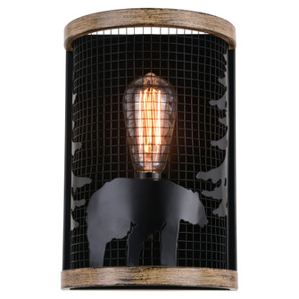 Kodiak 1 Light Black Cage Rustic Wall Sconce Bear and Tree Motif (51|W0408)