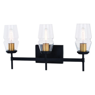 Warren 3 Light Black and Brass Mid Century Modern Bathroom Vanity Wall Fixture Clear Glass (51|W0393)