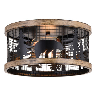 Kodiak 12-in W Black Rustic Round Cage Flush Mount Ceiling Light Fixture Bear and Tree Motif (51|C0262)