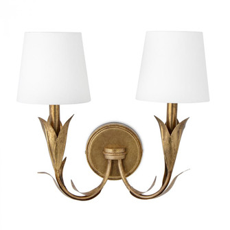 Regina Andrew River Reed Sconce Double (Antique Gold Leaf with Natural Linen Shade) (5533|15-1219GLD)