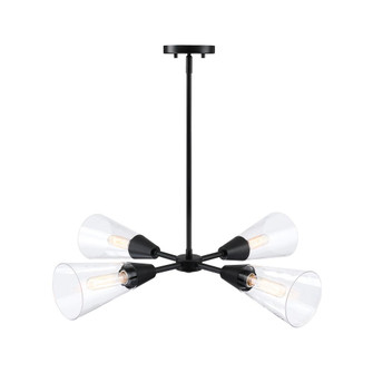 Norro 30 in. 4-Light Matte Black Modern Chandelier with Clear Glass Shades (21|D290M-4CH-MB)