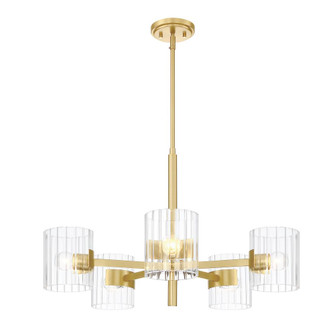 Aries 28 in. 5-Light Brushed Gold Transitional Chandelier with Ribbed Glass Shades (21|D284C-5CH-BG)