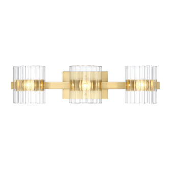 Aries 24.25 in. 3-Light Brushed Gold Transitional Vanity Light with Ribbed Glass Shades (21|D284C-3B-BG)