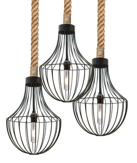 Besa Sultana Flare Rope Pendant, Black, 3x5W LED Filament, 15Ft. Cord (127|3JW-SULTANA-F-EDIL-BK-L)