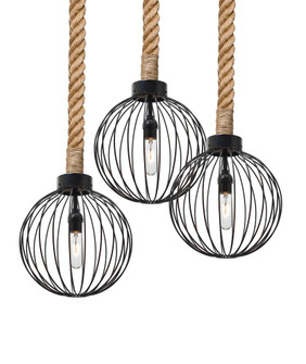 Besa Sultana Globe Rope Pendant, Black, 3x40W T10, 15Ft. Cord (127|3JW-SULTANA-G-BK-L)