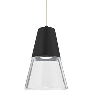 Besa, Timo 6 Cord Pendant, Clear/Black, Satin Nickel Finish, 1x9W LED, 15Ft. Cord (127|1XC-TIMO6BC-LED-SN-L)