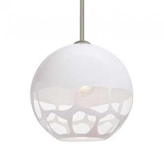 Besa, Rocky Stem Pendant, White, Satin Nickel Finish, 1x9W LED, 15Ft. Cord (127|1TT-ROCKYWH-LED-SN-L)