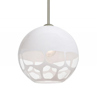 Besa, Rocky Stem Pendant, White, Satin Nickel Finish, 1x60W Medium Base, 15Ft. Cord (127|1TT-ROCKYWH-SN-L)