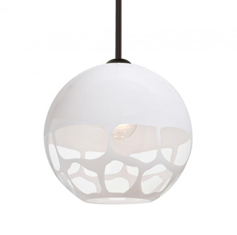 Besa, Rocky Stem Pendant, White, Bronze Finish, 1x9W LED, 15Ft. Cord (127|1TT-ROCKYWH-LED-BR-L)