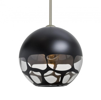 Besa, Rocky Stem Pendant, Black, Satin Nickel Finish, 1x60W Medium Base, 15Ft. Cord (127|1TT-ROCKYBK-SN-L)