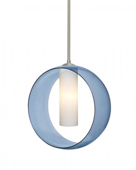 Besa, Plato Stem Pendant, Blue/Opal, Satin Nickel Finish, 1x5W LED, 15Ft. Cord (127|1TT-PLATOBL-LED-SN-L)