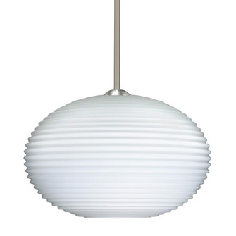 Besa Stem Pendant Pape 12 Satin Nickel Opal Ribbed 1x9W LED, 15Ft. Cord (127|1TT-491307-LED-SN-L)