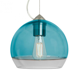 Besa, Ally 8 Cable Pendant, Coral Blue/Clear, Satin Nickel Finish, 1x5W LED Filament, 15Ft. Cable (127|1KX-ALLY8BL-EDIL-SN-L)