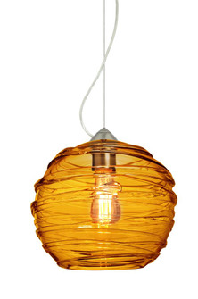 Besa Wave 10 Pendant Satin Nickel Amber 1x8W LED Filament, 15Ft. Cord (127|1KX-462782-EDIL-SN-L)