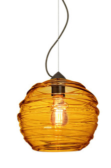 Besa Wave 10 Pendant Bronze Amber 1x8W LED Filament, 15Ft. Cord (127|1KX-462782-EDIL-BR-L)