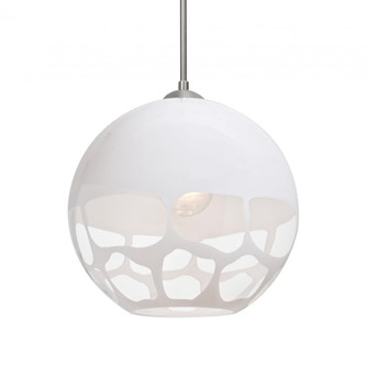 Besa, Rocky Cord Pendant, White, Satin Nickel Finish, 1x9W LED, 15Ft. Cord (127|1JC-ROCKYWH-LED-SN-L)