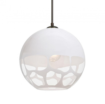 Besa, Rocky Cord Pendant, White, Bronze Finish, 1x60W Medium Base, 15Ft. Cord (127|1JC-ROCKYWH-BR-L)