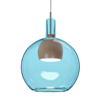 Besa, Benji Cord Pendant, Blue/Medium, Satin Nickel Finish, 1x9W LED, 15Ft. Cord (127|1JC-BENJIBLMD-LED-SN-L)