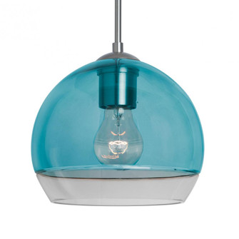 Besa, Ally 8 Cord Pendant, Coral Blue/Clear, Satin Nickel Finish, 1x60W Medium Base, 15Ft. Cord (127|1JC-ALLY8BL-SN-L)