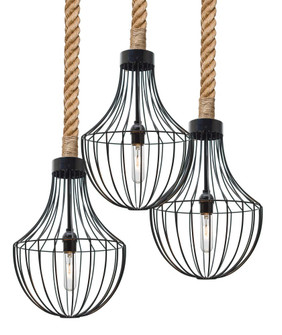 Besa Sultana Flare Rope Pendant, Black, 3x40W T10 (127|3JW-SULTANA-F-BK)